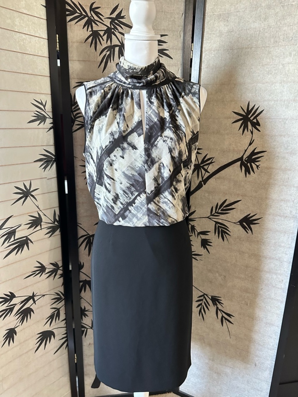 Lafayette 148 New York Silk Abstract Brushstroke Blouson Sheath Dress Size 8